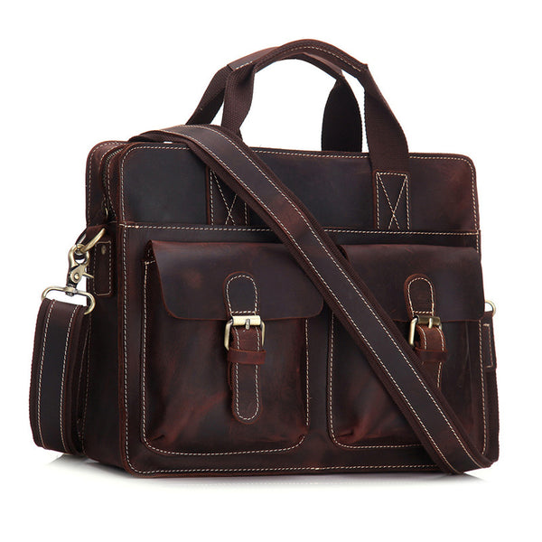 Vintage Mens Leather Briefcase Business Handbag Shoulder Bags For Men - iwalletsmen
