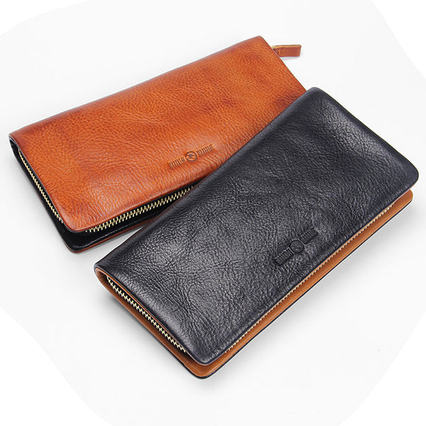 Handmade Leather Mens Cool Long Leather Wallet Bifold Clutch Wallet for Men - iwalletsmen