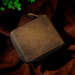 Handmade Leather Mens Cool Zipper Leather Wallet Card Wallet Men Small Wallets Bifold for Men