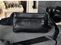 Black Leather Fanny Pack Mens Waist Bag Hip Pack Belt Bag for Men - iwalletsmen