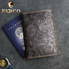 Handmade Leather Floral Mens Cool billfold Wallet Passport Card Holder Small Card Slim Wallets for Men