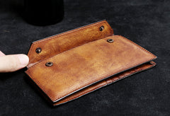 Genuine Leather Mens Cool Long Leather Wallet Card Wallet Clutch Wristlet Wallet for Men