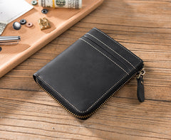 Handmade Leather Mens Cool Slim Leather Zipper Wallet Men Small Wallets Bifold for Men