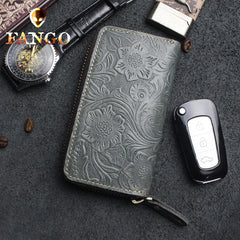 Handmade Leather Floral Mens Cool Car Key Wallet Coin Wallet Pouch Car KeyChain for Men