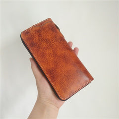[On Sale] Handmade Mens Long Biker Wallets with Chain Cool Zipper Leather Biker Chain Wallets - iwalletsmen