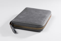 Handmade Leather Mens Cool Slim Leather Zipper Wallet Men Small Wallets Bifold for Men
