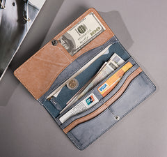 Handmade Leather Mens Clutch Wallet Cool Leather Wallet Long Phone Wallets for Men