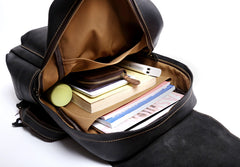 Genuine Leather Mens Cool Backpack Sling Bag Large Black Travel Bag Hiking Bag for men