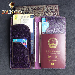 Handmade Leather Floral Mens Cool Travel Long Wallet Passport Card Holder Card Slim Wallets for Men