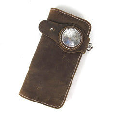 [On Sale] Handmade Mens Long Biker Wallet with Chain Cool Leather Biker Chain Wallets - iwalletsmen