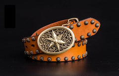 Handmade Genuine Leather Punk Rock Western Country Star of David Mens Cool Men Biker Trucker Leather Belt