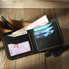 Handmade Slim Black Leather Mens Billfold Wallets Personalize Bifold Small Wallets for Men - iwalletsmen
