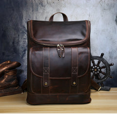 Genuine Leather Mens Cool Backpack Sling Bag Large Black Travel Bag Hiking Bag for men