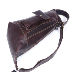 Genuine Leather Mens Cool Chest Bag Sling Bag Crossbody Bag Travel Bag Hiking Bag for men