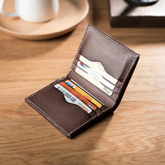 Handmade Leather Mens Cool Slim Leather Wallet Men Small Wallets Bifold for Men