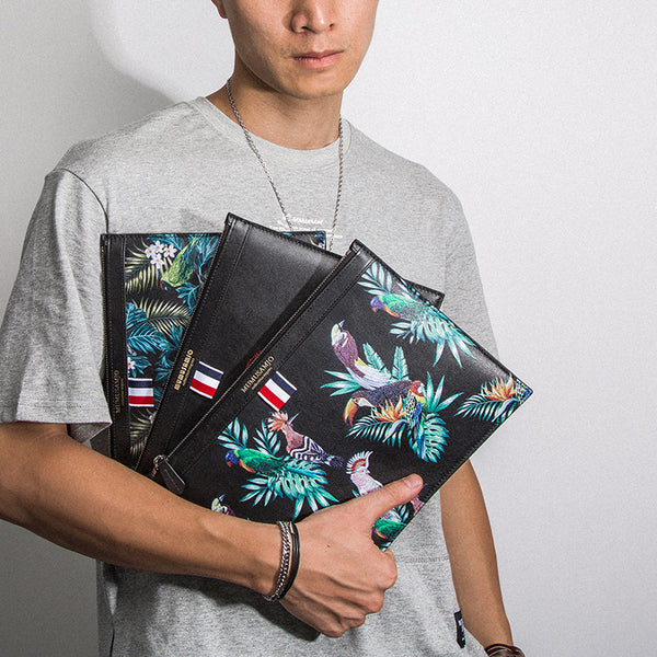 Handmade Leather Mens Clutch Birds Cool Slim Wallet Zipper Clutch Wristlet Wallet for Men - iwalletsmen