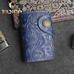 Handmade Leather Floral Mens Cool Key Wallet Wallet Card Holder Small Card Keychain Wallets for Men