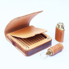 Handmade Wooden Leather Mens Cigarette Case Cool Beige Custom Cigarette Holder for Men - iwalletsmen