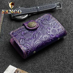 Handmade Leather Floral Mens Cool billfold Wallet Card Holder Small Card Slim Wallets for Men