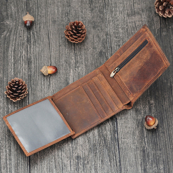 Handmade Leather Mens Cool Slim Leather Wallet Card Wallet Holders Men Small Wallets Trifold for Men