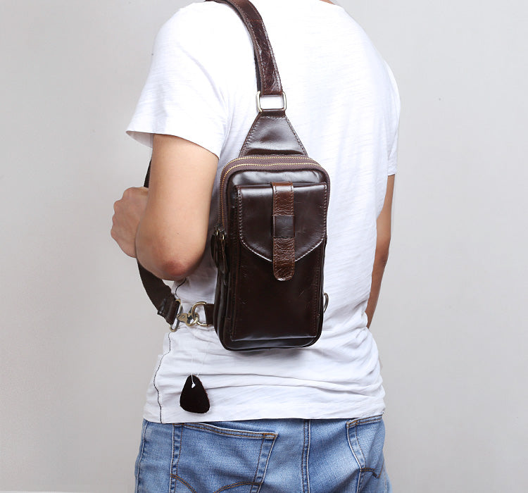 Genuine Leather Mens Cool Chest Bag Sling Bag Crossbody Bag Travel Bag ...