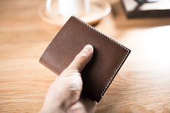 Handmade Leather Mens Cool Slim Leather Wallet Men Small Wallets Bifold for Men