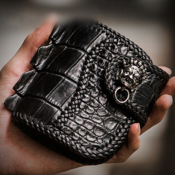 Handmade Leather Small Tooled Mens billfold Wallet Cool Chain Wallet Biker Wallet for Men