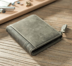 Handmade Leather Mens Cool Slim Leather Zipper Wallet Men Small Wallets Bifold for Men