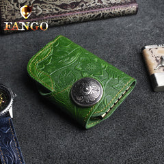 Handmade Leather Floral Mens Cool billfold Wallet Card Holder Small Card Slim Wallets for Men