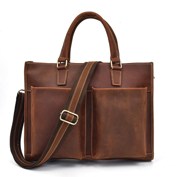 Men Leather Briefcase Bag Vintage Handbag Shoulder Bag For Men - iwalletsmen