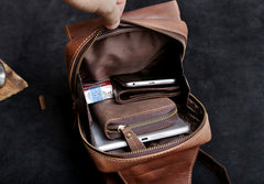 Genuine Leather Mens Cool Chest Bag Sling Bag Crossbody Bag Travel Bag Hiking Bag for men
