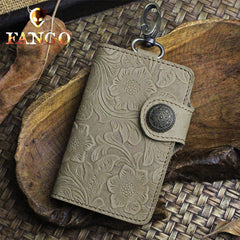 Handmade Leather Floral Mens Cool Key Wallet Wallet Card Holder Small Card Keychain Wallets for Men