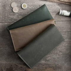 Handmade Leather Mens Clutch Wallet Cool Leather Wallet Long Phone Wallets for Men