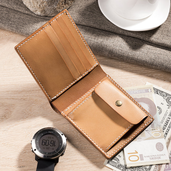 Handmade Leather Mens Cool Slim Leather Wallet Men Small Wallets Bifold for Men