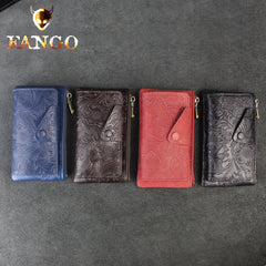 Handmade Leather Floral Mens Cool Key Wallet Wallet Card Holder Small Card Keychain Wallets for Men