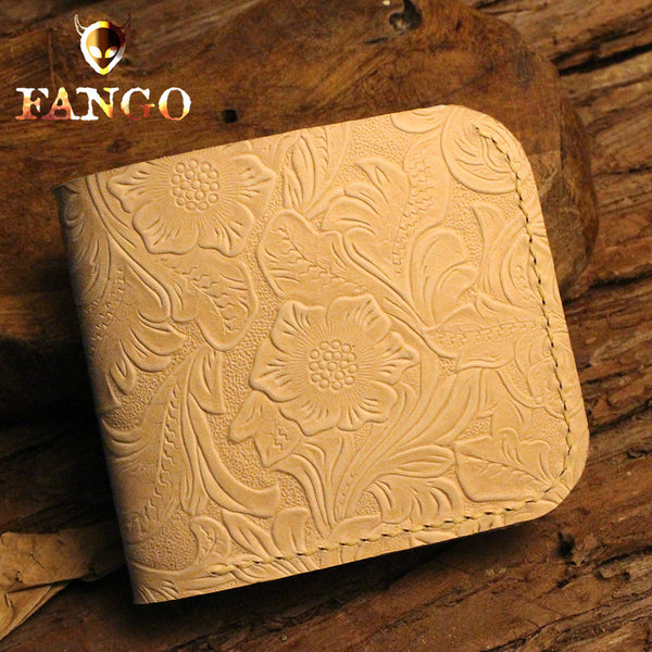 Handmade Leather Floral Mens Cool Slim Leather Wallet Men billfold Wallets Bifold for Men