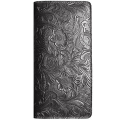 Handmade Leather Floral Mens Cool Travel Long Wallet Passport Card Holder Card Slim Wallets for Men