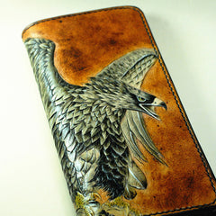 Handmade Leather Eagle Tooled Mens Long Wallet Cool Leather Wallet Clutch Wallet for Men