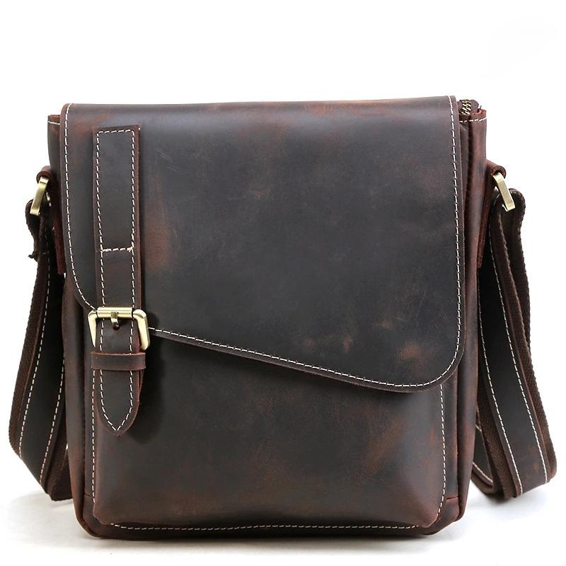 Cool Leather Men Vintage Coffee Messenger Bag Shoulder Bags for Men - iwalletsmen