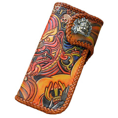 Handmade Mens Tooled God Mahakala Leather Chain Wallet Biker Trucker Wallet with Chain - iwalletsmen