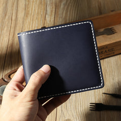 Handmade Blue Leather Billfold Wallets Personalized Mens Contrast Color Wallets for Men - iwalletsmen