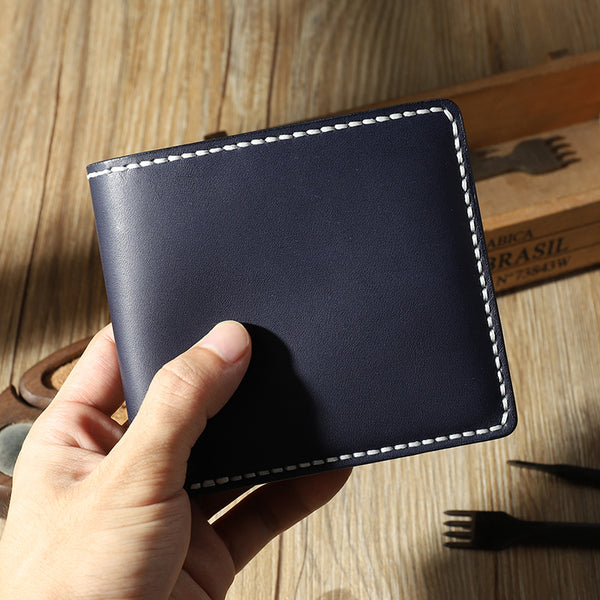 Handmade Blue Leather Billfold Wallet Personalized Mens Contrast Color Wallets for Men - iwalletsmen