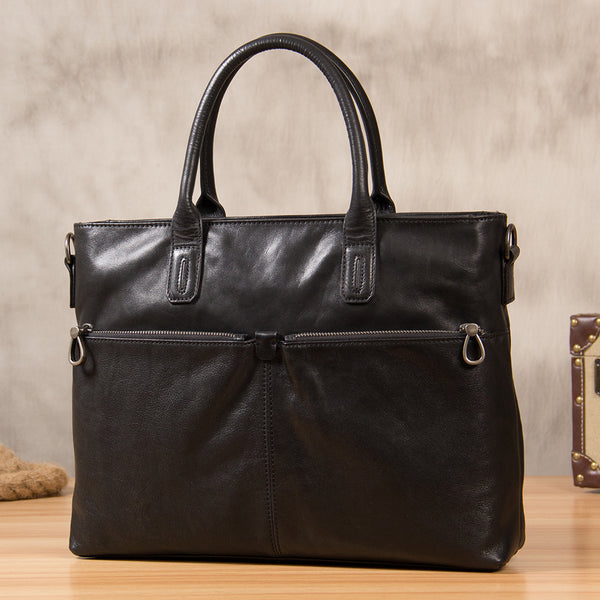 Leather Mens Black Briefcase Shoulder Bag Handbag Laptop Bag Work Bag Business Bag for Men