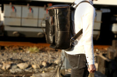Genuine Leather Mens Cool Backpack Sling Bag Large Black Travel Bag Hiking Bag for men