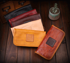 Handmade Leather Mens Clutch Wallet Cool Leather Wallet Long Phone Wallets for Men