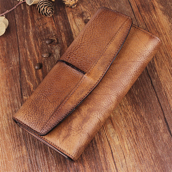 Handmade Leather Mens Cool Long Leather Wallet Trifold Clutch Wallet for Men - iwalletsmen