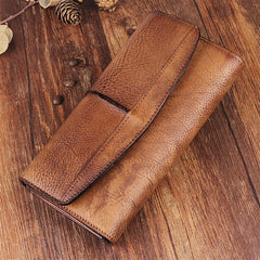 Handmade Leather Mens Cool Long Leather Wallet Trifold Clutch Wallet for Men