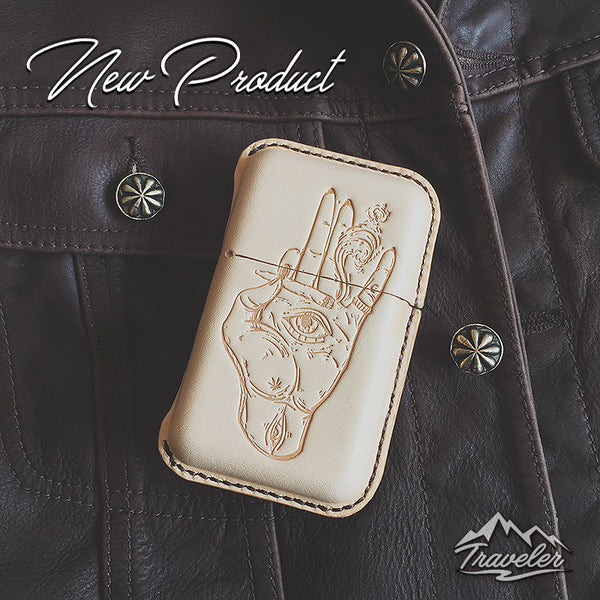 Beige Leather Mens Engraved Eye of God Cigarette Holder Case Vintage Custom Cigarette Case for Men - iwalletsmen