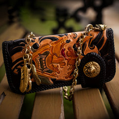 Handmade Leather Tooled Prajna Mens Chain Biker Wallet Cool Leather Wallet With Chain Wallets for Men