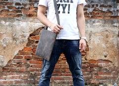Handmade Leather Mens Cool Messenger Bag Square Bag Chest Bag Bike Bag Cycling Bag for men